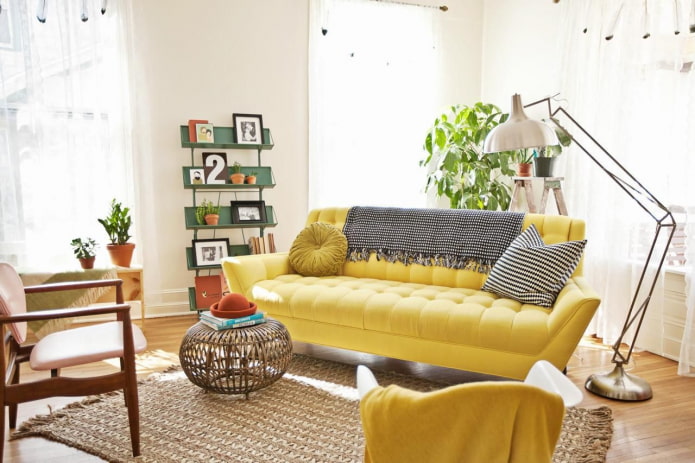 straight yellow sofa in the interior straight yellow sofa in the interior