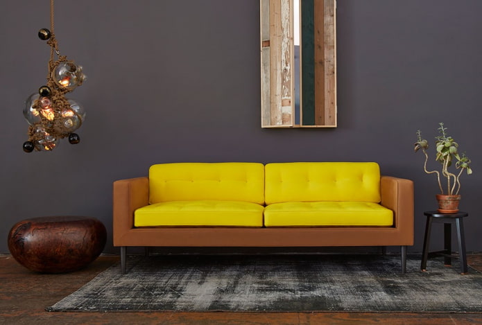 sofa in yellow-brown color in the interior sofa in yellow-brown color in the interior
