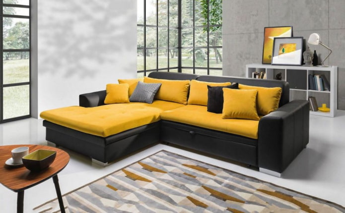 black and yellow sofa in the interior black and yellow sofa in the interior