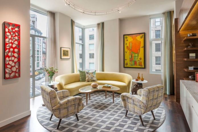 semicircular yellow sofa in the interior semicircular yellow sofa in the interior