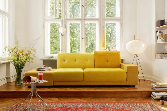 yellow sofa with fabric upholstery in the interior yellow sofa with fabric upholstery in the interior