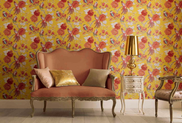 Red and yellow wallpaper with flowers Red and yellow wallpaper with flowers