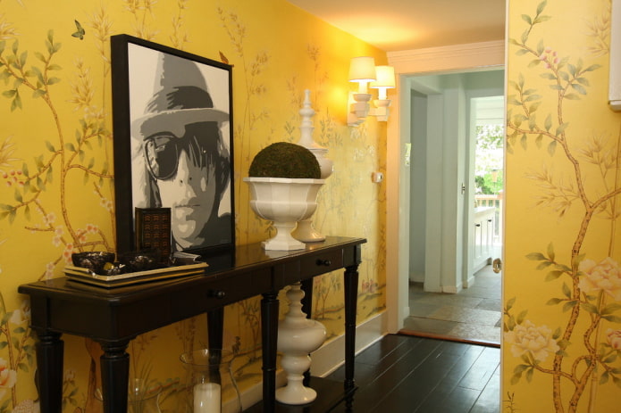 corridor with wall decoration with floral pattern wallpaper corridor with wall decoration with floral pattern wallpaper