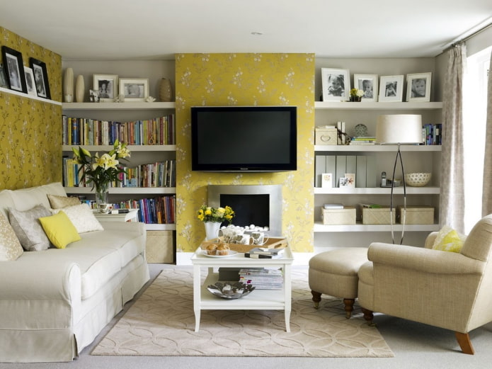 combination of yellow and beige wallpaper in the living room combination of yellow and beige wallpaper in the living room