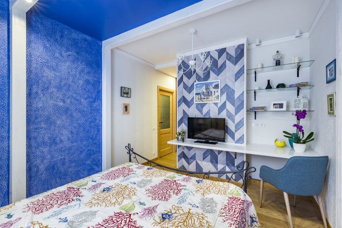 blue ceiling and wall