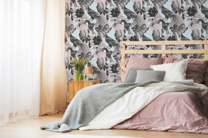 wallpaper with ornament in the bedroom