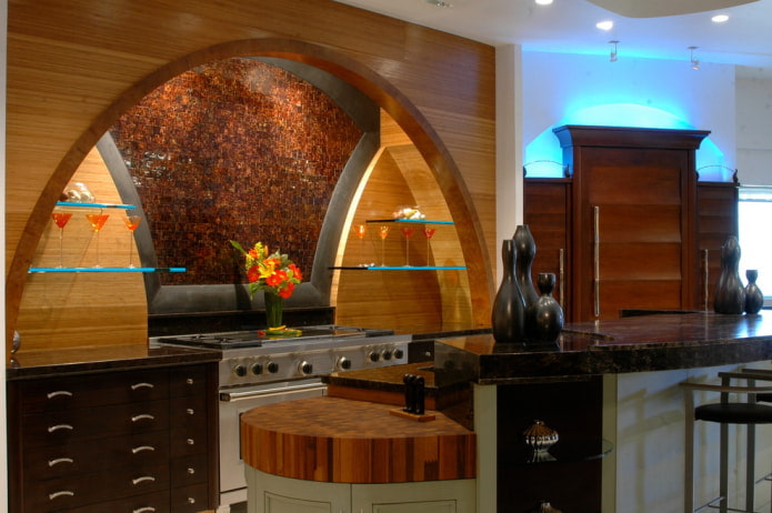 arch trimmed with bamboo wallpaper