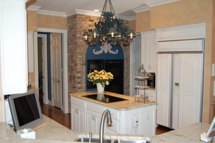 Wall decoration is made of plaster wallpaper combined with brickwork Wall decoration is made of plaster wallpaper combined with brickwork