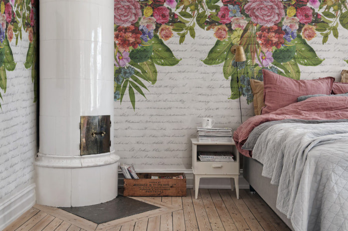 Provence style bedroom with wall murals Provence style bedroom with wall murals