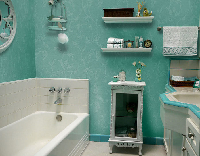 bathroom with turquoise glass cloth wallpaper bathroom with turquoise glass cloth wallpaper