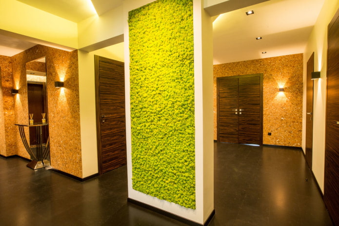 cork wallpaper in the hallway