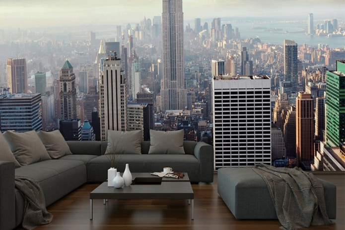 wall mural with the image of the city