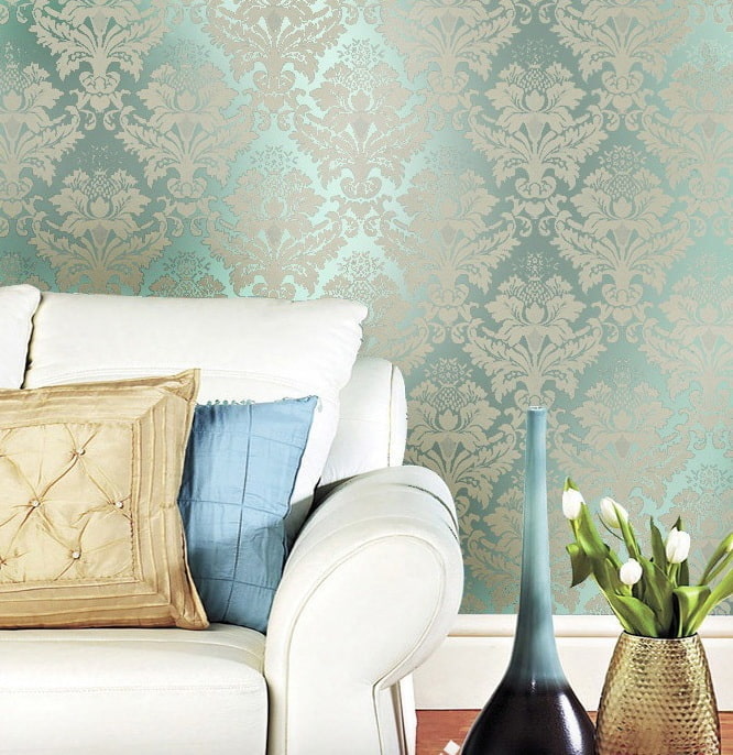 green silk wallpaper in the interior green silk wallpaper in the interior