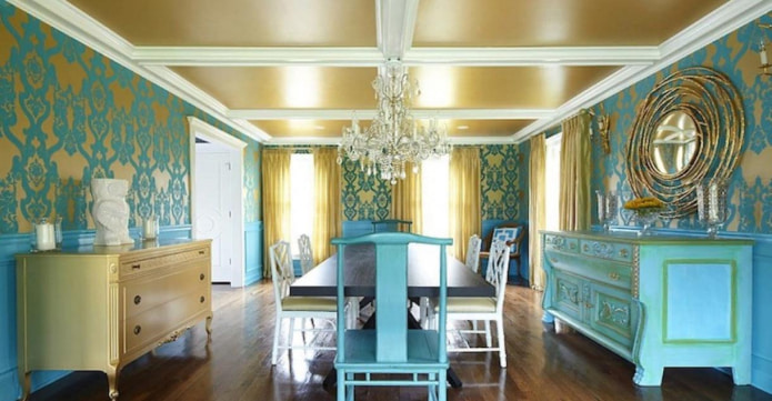 combination of turquoise and gold shades in the interior of the bedroom combination of turquoise and gold shades in the interior of the bedroom