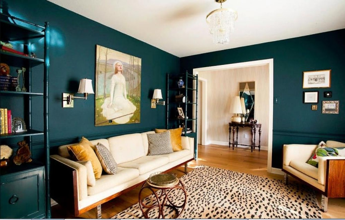 Solid dark turquoise color effectively accentuates every piece of furniture Solid dark turquoise color effectively accentuates every piece of furniture