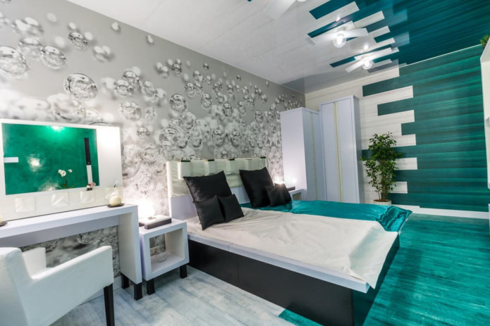 combination of gray photomurals and geometric turquoise print combination of gray photomurals and geometric turquoise print