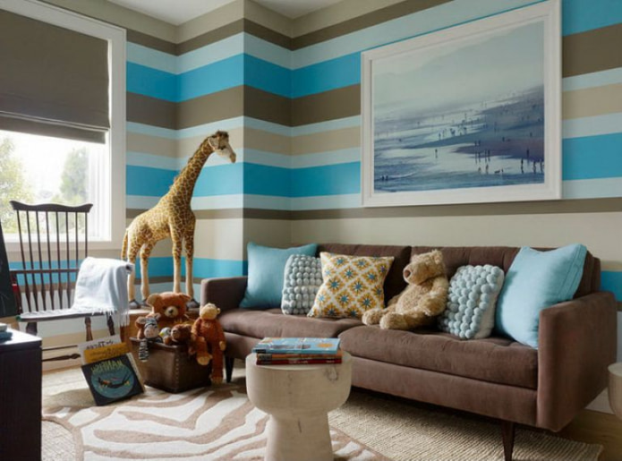 brown and blue in the interior