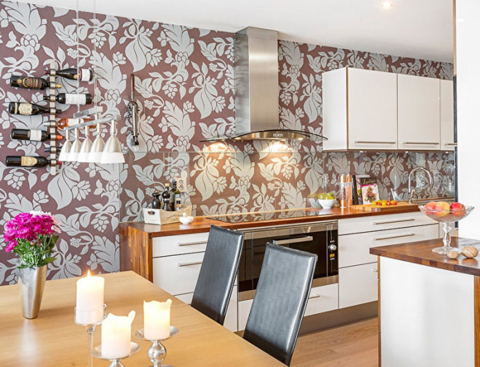 wallpaper in the interior of the kitchen