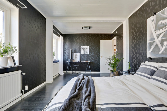 Black wallpaper in a modern interior Black wallpaper in a modern interior