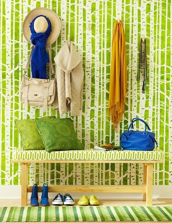 wallpaper light green in the hallway