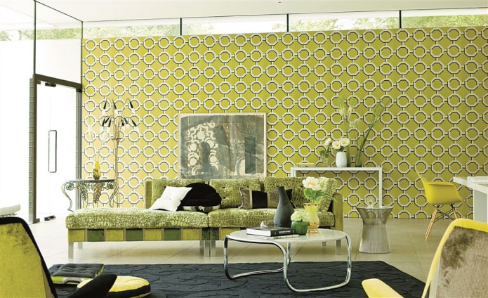 light green wallpaper in the living room