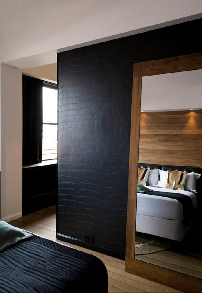 leather wallpaper in the interior of the bedroom leather wallpaper in the interior of the bedroom