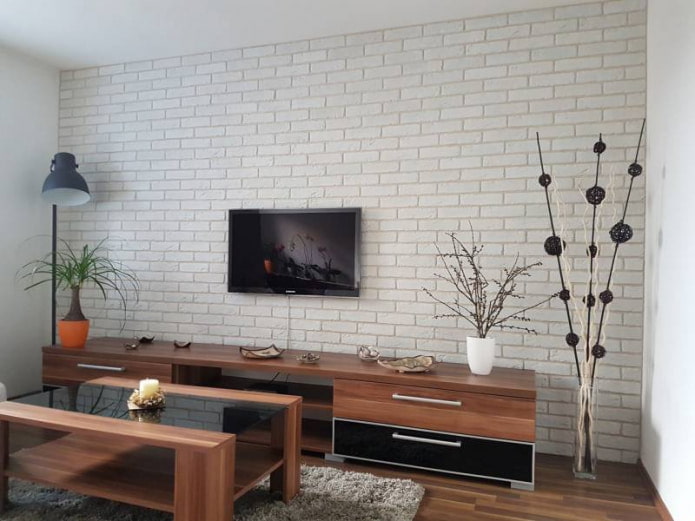brick in the interior of the living room