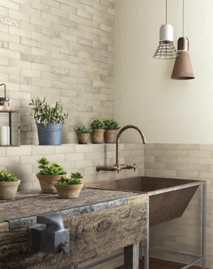 brick walls in the kitchen