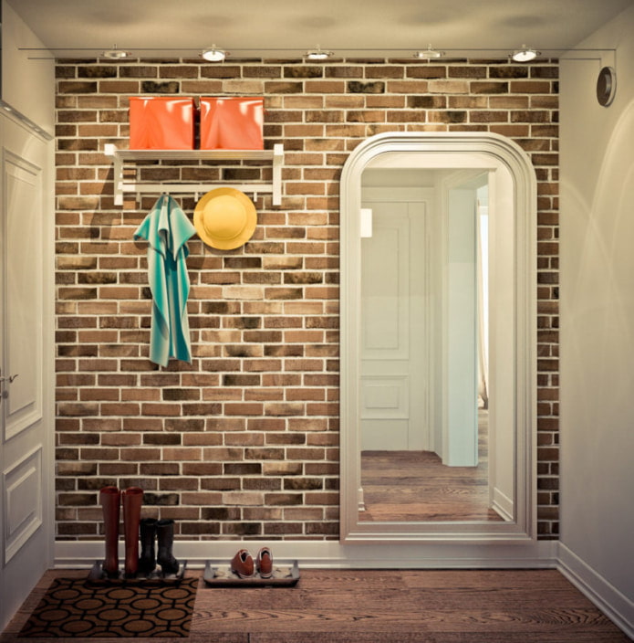 brick on the walls in the hallway and hallway