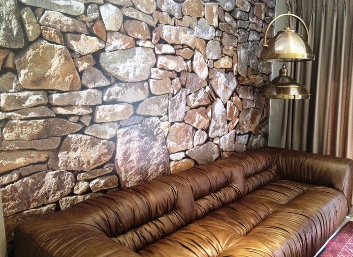 wallpaper under the stone in the living room