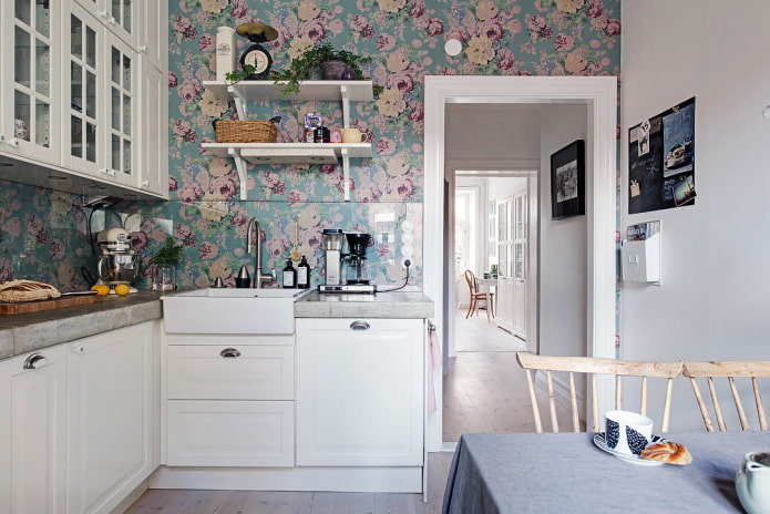 wallpaper with floral pattern in the kitchen wallpaper with floral pattern in the kitchen