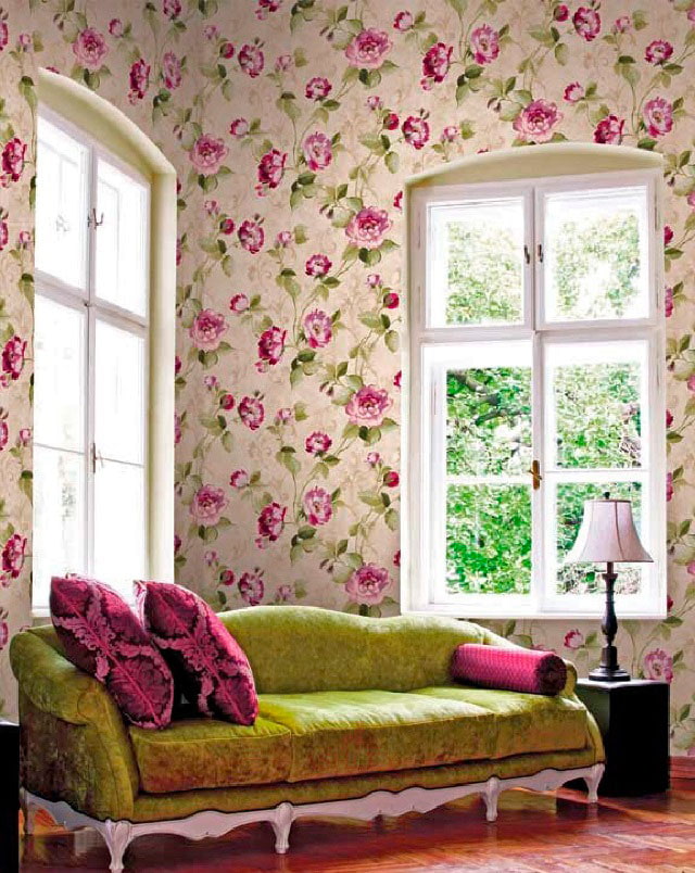 wallpaper with peonies in the interior wallpaper with peonies in the interior