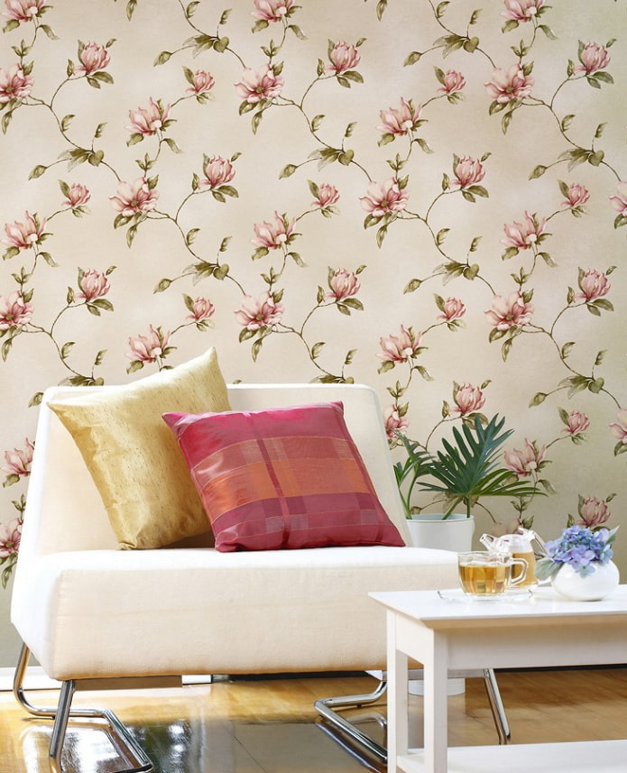 wallpaper with magnolia in the interior wallpaper with magnolia in the interior