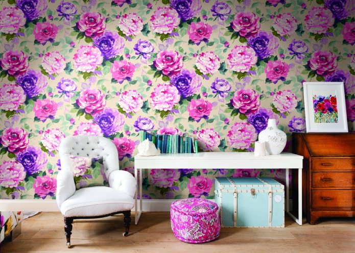 wallpaper with peonies in the interior wallpaper with peonies in the interior