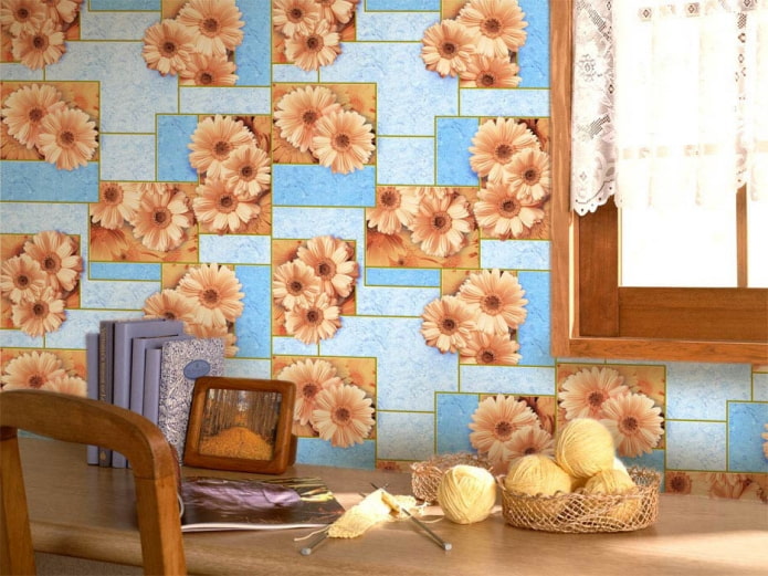 wallpaper with gerberas in the interior wallpaper with gerberas in the interior