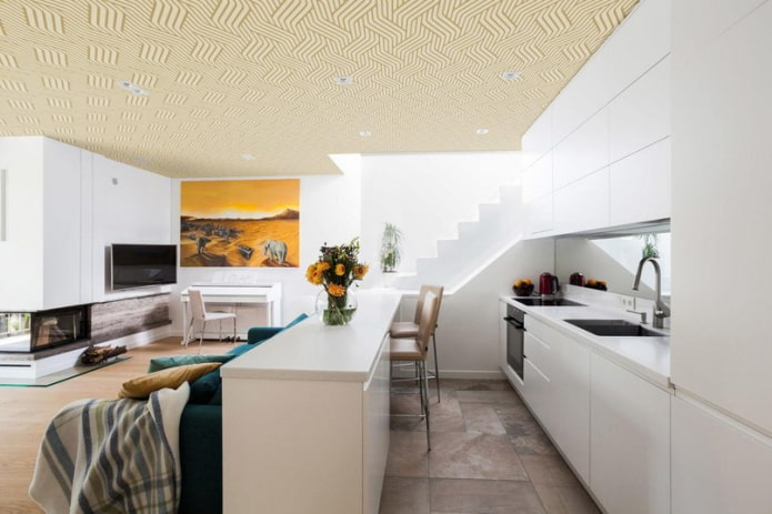 beige ceiling wallpaper in the interior