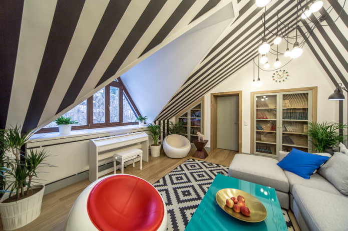 attic with ceiling wallpaper