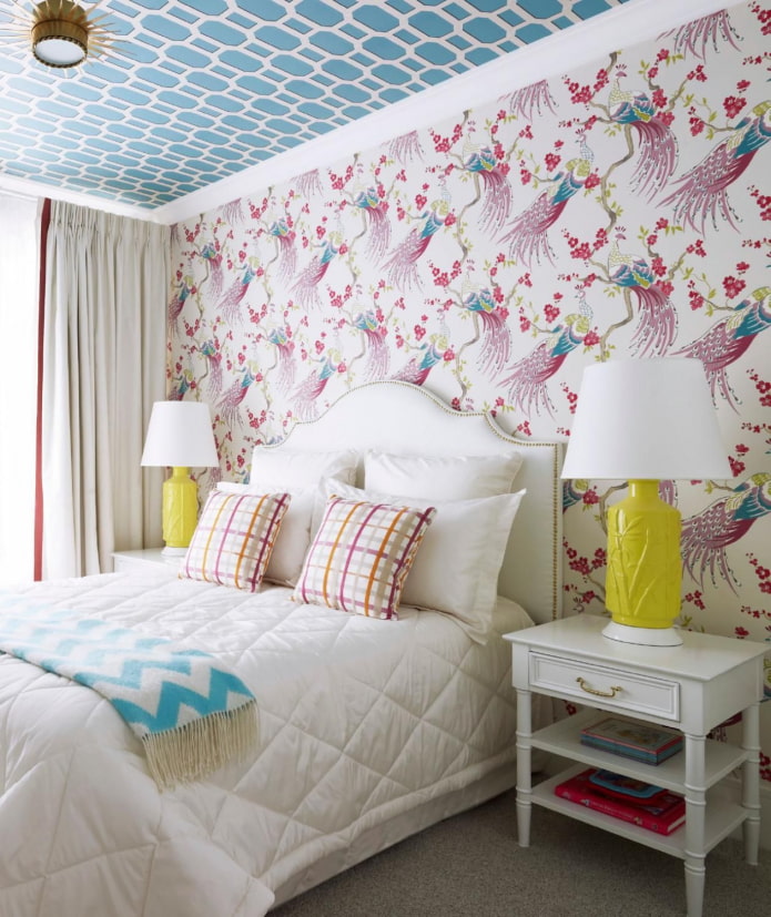 blue ceiling wallpaper in the interior