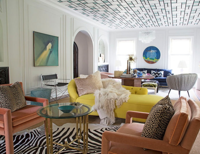 ceiling wallpaper in the interior of the living room