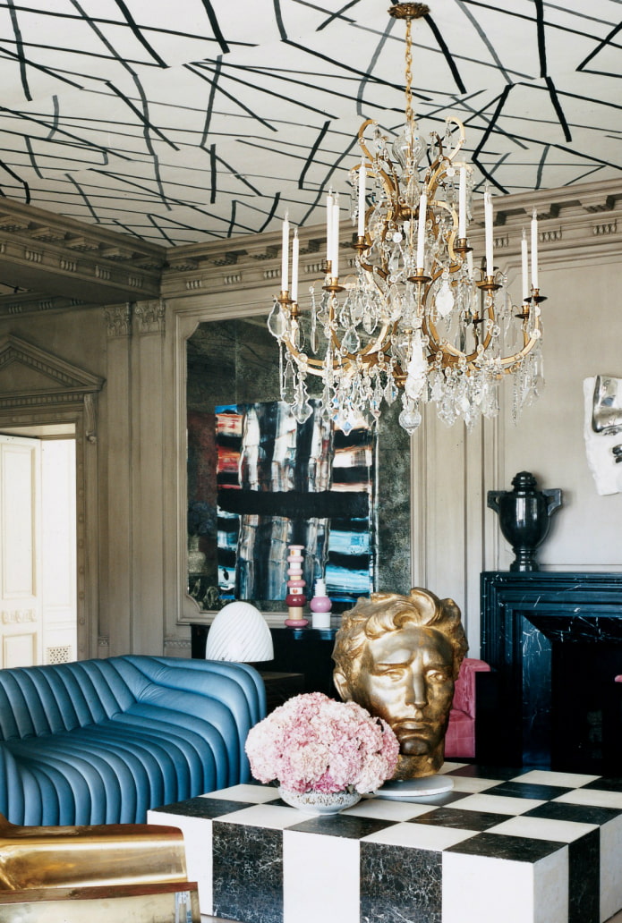 ceiling wallpaper in the interior of the living room
