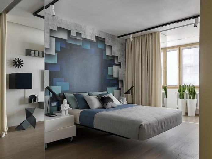bedroom in a modern style with wall decoration with photo wallpaper bedroom in a modern style with wall decoration with photo wallpaper