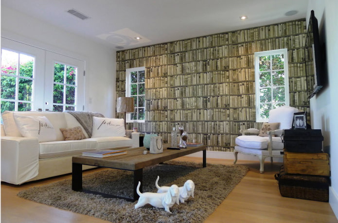 wallpaper with books on the shelves in the interior