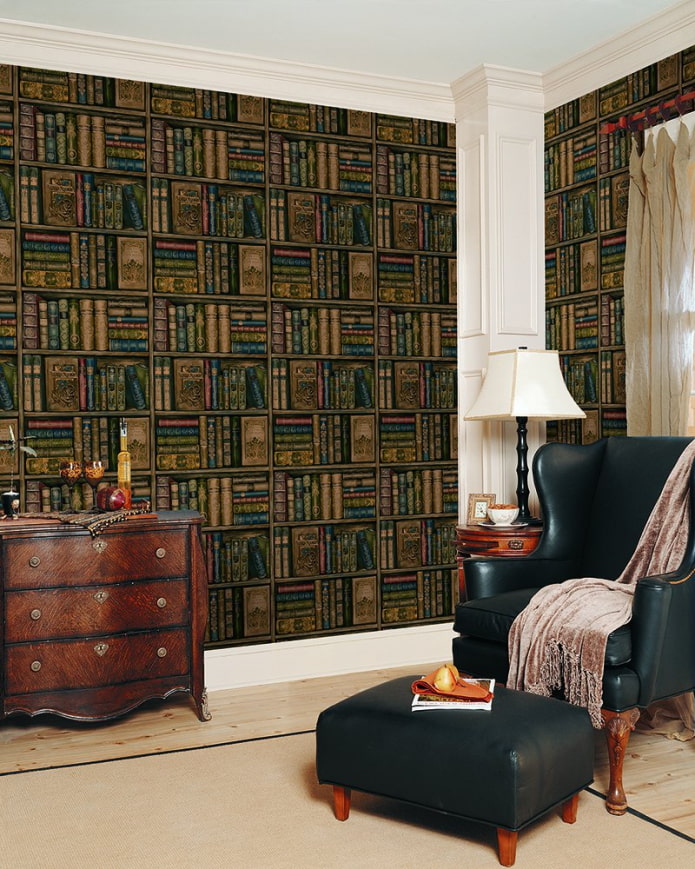 wallpaper with books on the shelves in the interior