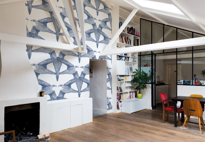 wallpaper with birds in the interior