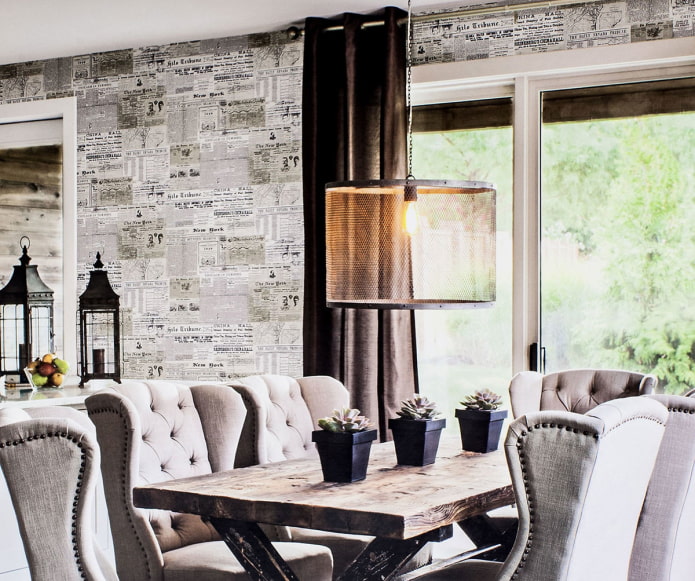 wallpaper in the form of newspapers in the interior