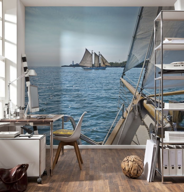 wallpaper with ships in the interior