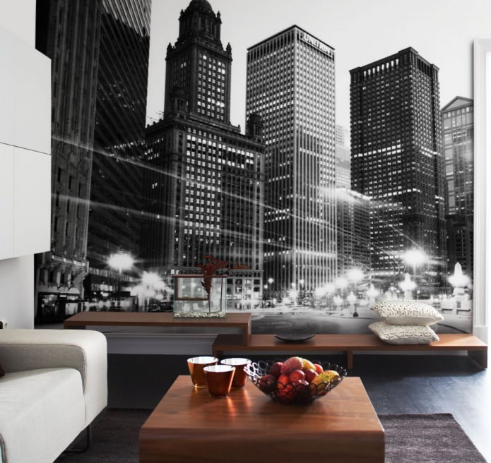 wall mural with the image of the city