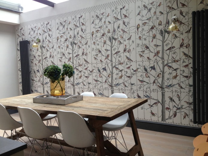 Wallpaper with the image of trees and birds Wallpaper with the image of trees and birds