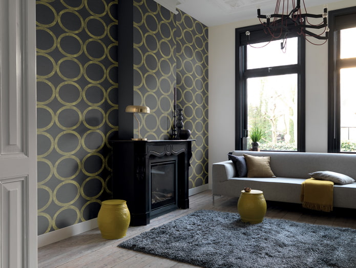 black fabric wallpaper in the interior black fabric wallpaper in the interior