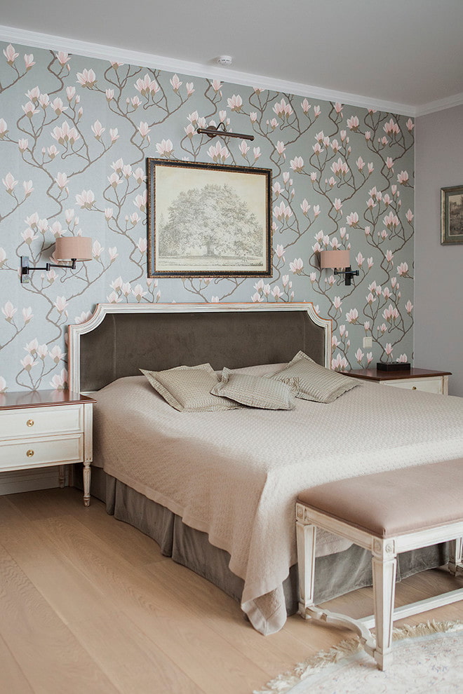 fabric wallpaper with a floral pattern in the bedroom fabric wallpaper with a floral pattern in the bedroom